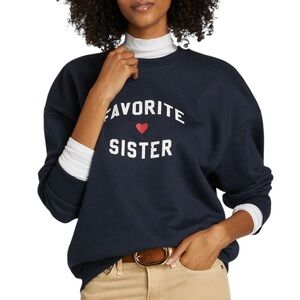Favorite Daughter Sister Navy Blue Heart Crew Neck Pullover Sweatshirt Extra XL